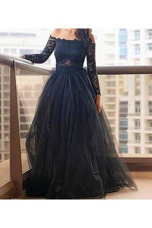 Robe de soirée longue jusqu'au sol textile en tulle a-ligne avec manche longue - Photo 1