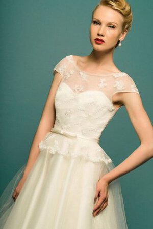 Abito da Sposa Tondo Senza Maniche con Applique Sotto Ginocchio A-Line Cappellino - Foto 4