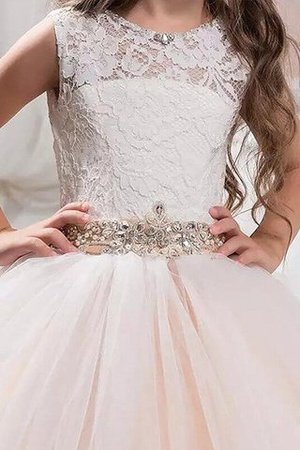 Abito da Cerimonia Bambini A Terra con Fiore in Tulle Ball Gown Naturale - Foto 3