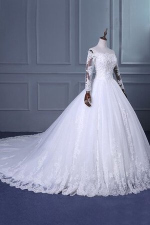 Abito da Sposa con Applique Sotto Ginocchio Barchetta monospalla Fuori dalla spalla Ball Gown - Foto 3