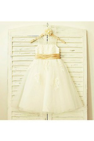 Abito da Cerimonia Bambini A-Line Sotto Ginocchio in Pizzo in Tulle con Fiore - Foto 2