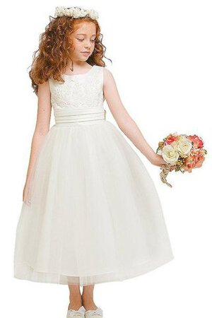 Abito da Cerimonia Bambini A-Line con Fiocco Cerniera Senza Maniche con Applique in Tulle - Foto 2