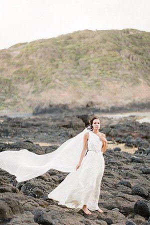 Abito da Sposa in Chiffon Cerniera A-Line Naturale con Perline a riva - Foto 2