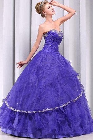 Robe de quinceanera manche nulle en tulle decoration en fleur avec perle jusqu'au sol - Photo 6