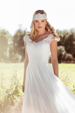 Etui V-Ausschnitt langes glamouröses Brautkleid mit Applike mit gekappten Ärmeln - Bild 2