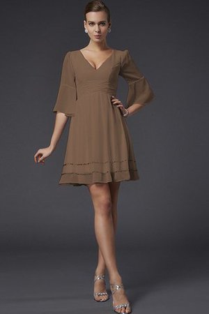 Robe demoiselle d'honneur naturel avec zip avec perle v encolure avec sans manches - Photo 3