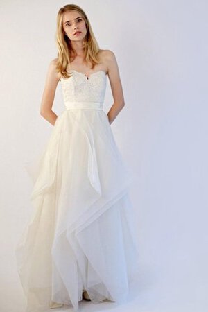 Abito da Sposa Senza Maniche in pizzo Cuore con Increspature in Organza A Terra - Foto 1