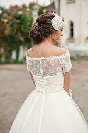 Robe de mariée naturel ligne a avec perle decoration en fleur avec lacets - Photo 3