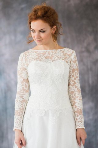 Abito da Sposa A Terra in pizzo tradizionale A-Line con Maniche Lunghe in Organza - Foto 2