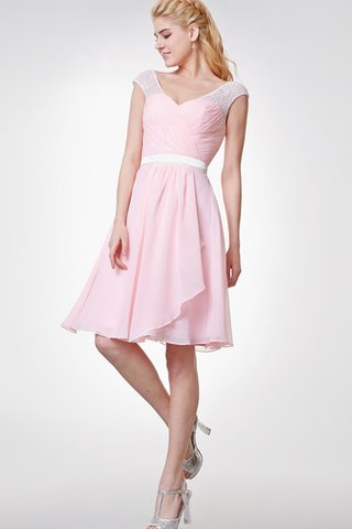 Robe demoiselle d'honneur facile ruché ligne a avec chiffon au niveau de genou - Photo 2