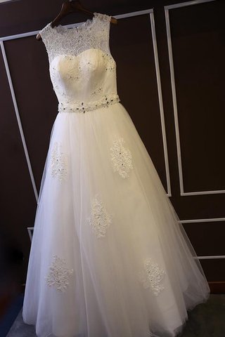 Abito da Sposa Senza Maniche Naturale Tondo A-Line in Pizzo in Tulle - Foto 1