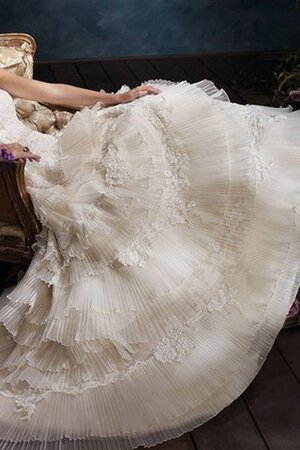 Robe de mariée naturel de traîne courte ceinture avec gradins en organza - Photo 4