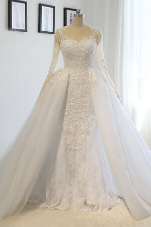 Robe de mariée élégant avec perle avec manche longue de sirène naturel - Photo 5