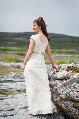 Abito da Sposa in Pizzo A-Line V-Scollo con Manica Corte alta vita Cappellino - Foto 2