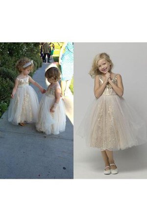 Abito da Cerimonia Bambini con Fiore in Tulle Conotta A-Line Sotto Ginocchio con paillette - Foto 2