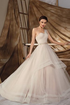 Abito da Sposa A Terra Allacciato in Chiffon monospalla Senza Maniche Naturale - Foto 1