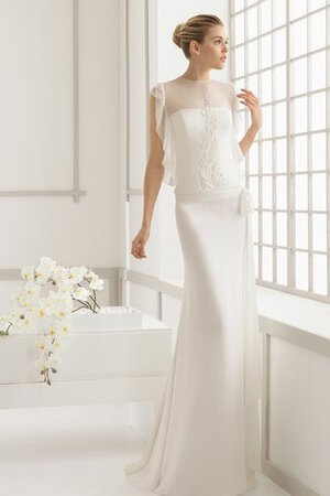 Abito da Sposa a riva con Increspature A Terra in Chiffon con Manica Corte Moderno - Foto 1