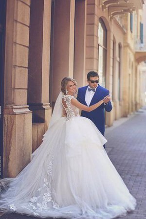 Abito da Sposa con Perline in pizzo Senza Maniche Elegante decorato Bassa - Foto 3