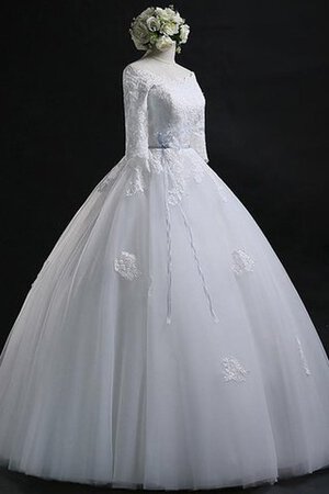 Robe de mariée plissé de mode de bal avec ruban col u profond avec manche 3/4 - Photo 3