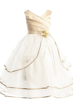 Robe de cortège enfant naturel a-ligne avec fleurs de col en v de princesse - Photo 1