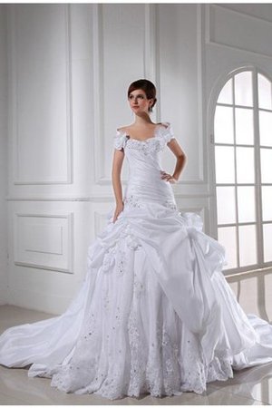 Robe de mariée longue facile appliques textile taffetas avec lacets - Photo 1