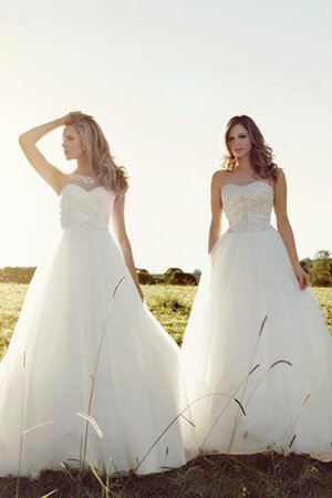 Abito da Sposa Tondo con Fiore in Tulle A-Line con Criss-cross in Raso - Foto 4