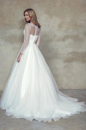 Abito da Sposa Tondo con Fiore in Tulle A-Line con Criss-cross in Raso - Foto 3