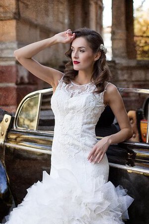 Abito da Sposa tradizionale Senza Maniche con Increspature in Tulle Naturale A Terra - Foto 3