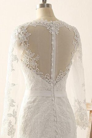 Abito da Sposa Bordo Ondulato con Applique con Maniche Lunghe Tubino in Pizzo Elegante - Foto 3