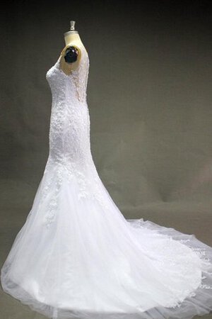 Spitze Tüll Perlenbesetztes Ärmelloses Schaufel-Ausschnitt Meerjungfrau Brautkleid - Bild 2