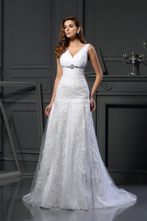 Abito da Sposa Senza Maniche A-Line V-Scollo Elegante Lunghi - Foto 1