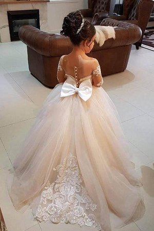 Robe de cortège enfant avec manche longue avec fleurs en tulle coupé naturel - Photo 2