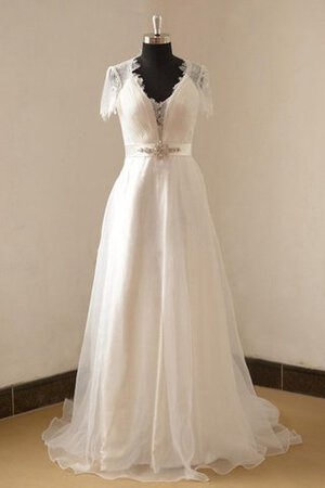 Robe de mariée en organza v encolure avec perle avec décoration dentelle ruché - Photo 1