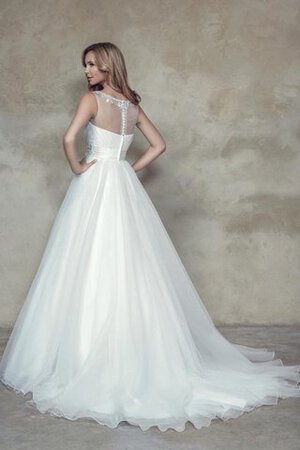 Abito da Sposa Tondo con Fiore in Tulle A-Line con Criss-cross in Raso - Foto 2