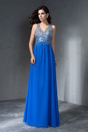 V-Ausschnitt Prinzessin Empire Taille Perlenbesetztes Abendkleid aus Chiffon - Bild 4