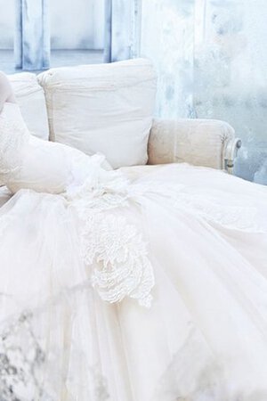 Abito da Sposa Senza Maniche A Terra Naturale in pizzo con Applique in Tulle - Foto 2