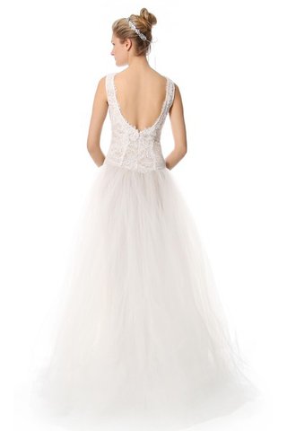 Robe de mariée naturel en organza a-ligne de col bateau manche nulle - Photo 2