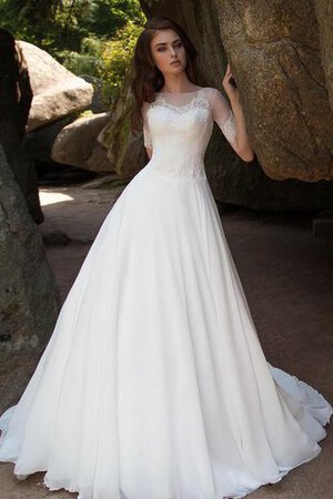 Robe de mariée romantique plissage au bord de la mer encolure ronde de traîne moyenne - Photo 1