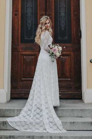 Abito da Sposa Tubino con Mezze Maniche Tondo in Chiffon Semplice in Pizzo - Foto 5