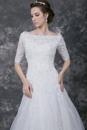 Abito da Sposa stravagante con Bottone con Applique in pizzo in Tulle A-Line - Foto 2