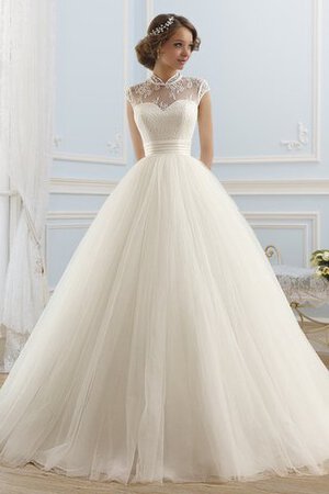 Abito da Sposa Allacciato con Manica Corte Ball Gown in pizzo Senza Maniche in Tulle - Foto 1