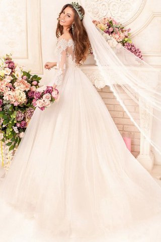 Robe de mariée elégant classique de traîne courte avec nœud à boucles avec perle - Photo 2