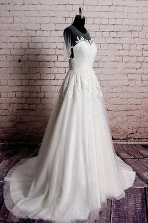 A linie Juwel Ausschnitt kurze Ärmeln Tüll bodenlanges Brautkleid mit gekappten Ärmeln - Bild 3