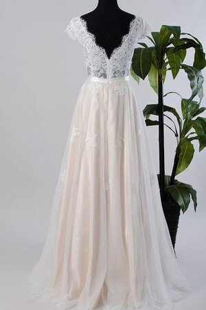 Abito da Sposa in Pizzo V-Scollo Cerniera Vintage Cappellino in Tulle - Foto 4