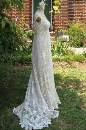 Elegante Vestido de Novia de Corte-A de Encaje Adorno de Hasta el suelo de Manga corta - Foto 3