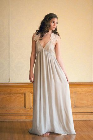 Abito da Sposa Lungo V-Scollo Schiena Nuda con Increspato con Applique A-Line - Foto 2