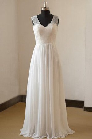 Abito da Sposa A Terra V-Scollo con Piega sexy in Chiffon Naturale - Foto 1