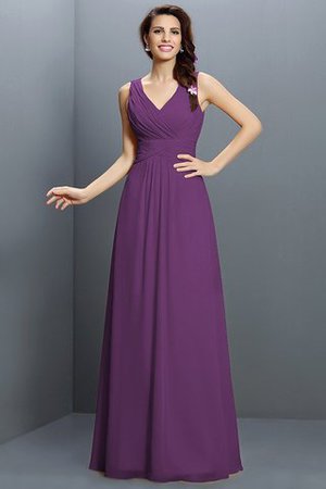 Empire Taille Drapiertes Prinzessin Brautjungfernkleid aus Chiffon mit V-Ausschnitt - Bild 4