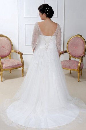 Robe de mariée romantique luxueux col en bateau avec perle de traîne courte - Photo 3