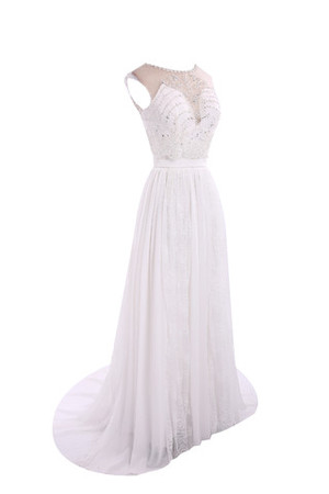 Robe de mariée moderne avec cristal de col bateau avec perle grandes bretelles - Photo 3